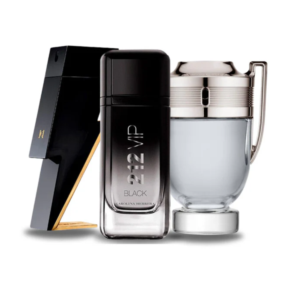 3 Parfums Carolina Herrera BAD BOY, Carolina Herrera 212 VIP BLACK e Paco Rabanne INVICTUS (Eau de Parfum) 100ml