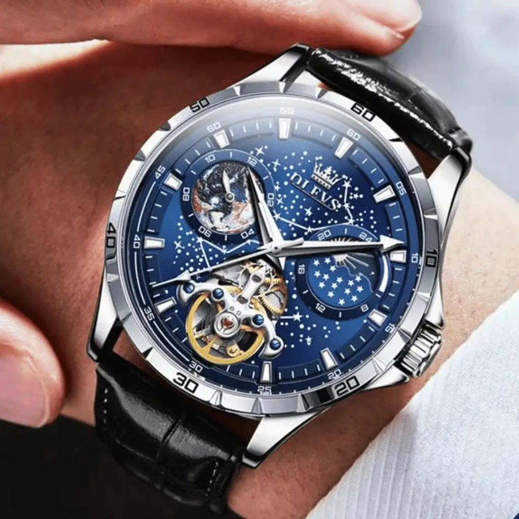 Olevs Montre Homme Luxe Tours | Noire et Bleue