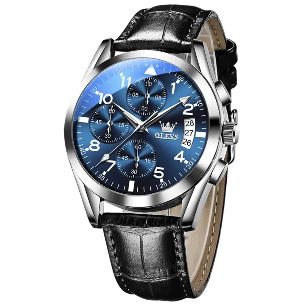 Olevs Montre Homme Bracelet en Cuir Rennes | Bleue