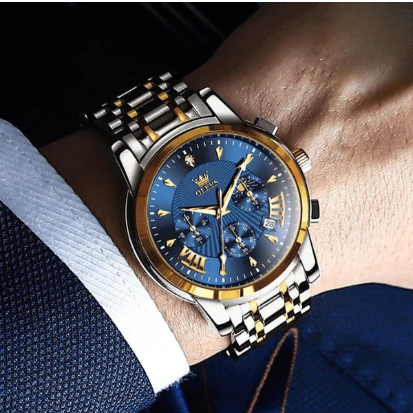 Olevs Montre Homme Chronographe Biarritz | Bleue et Doré